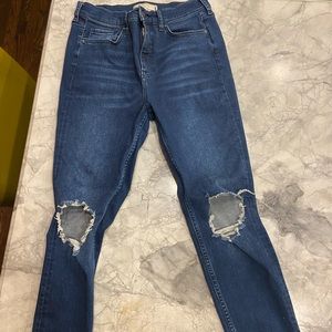 Free People Dark Wash Ripped Skinny Jeans